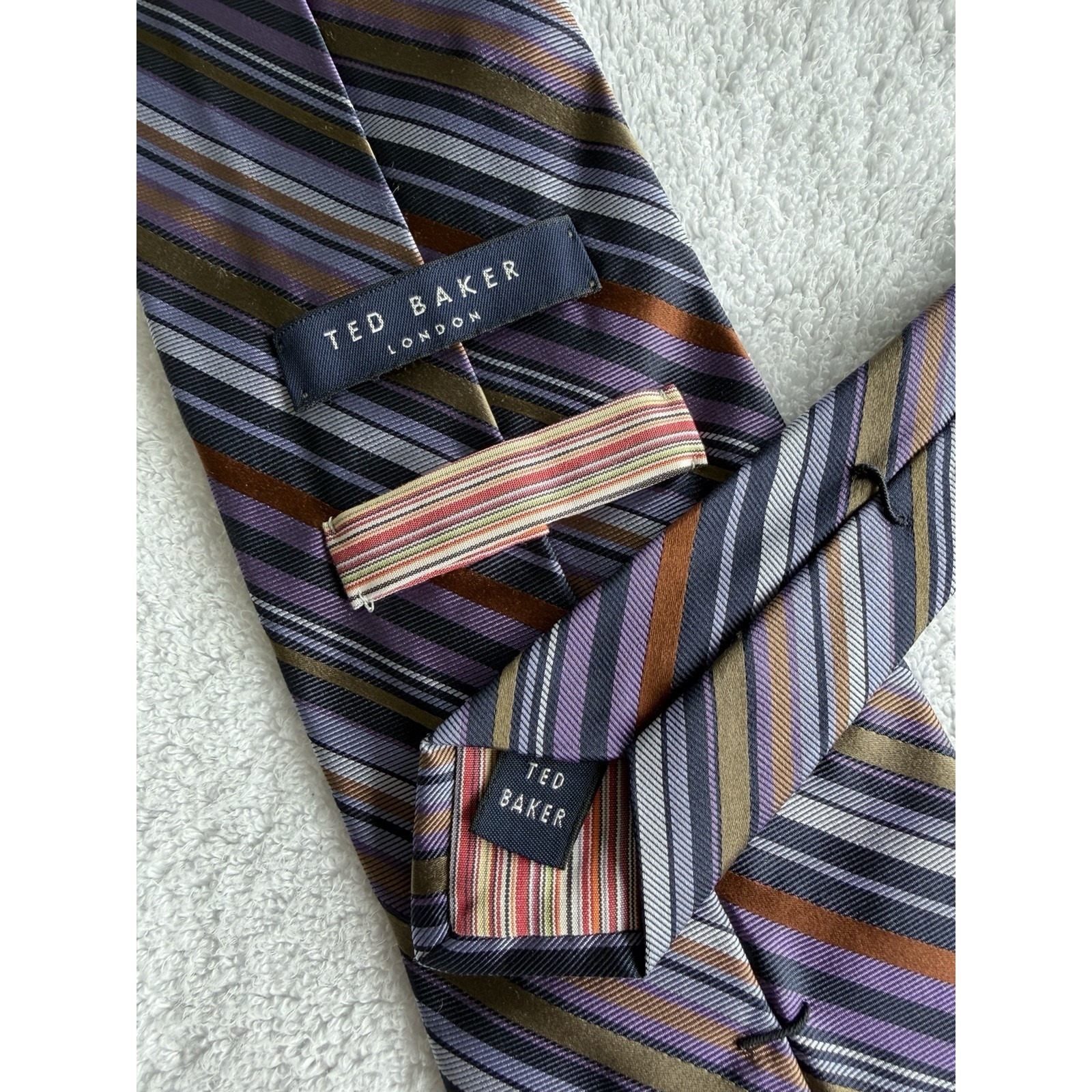 Ted Baker London Purple Violet Multi Stripes Wide 100% Silk Tie Usa Wide 59 X 4